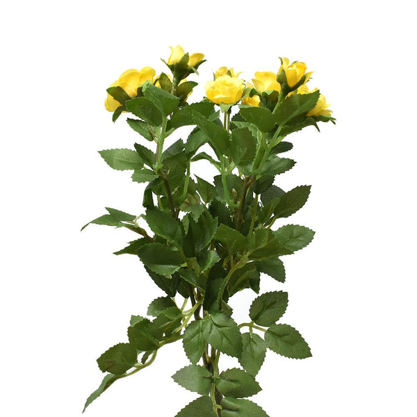 Artificial Mini Rose Bush Spray, Yellow, 10-Inch