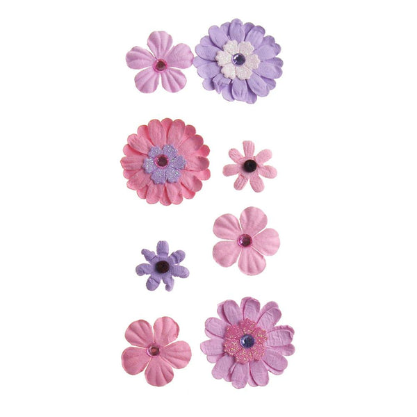 Self Adhesive Assorted Paper Flowers 3D, 8-Count, Pink Berry