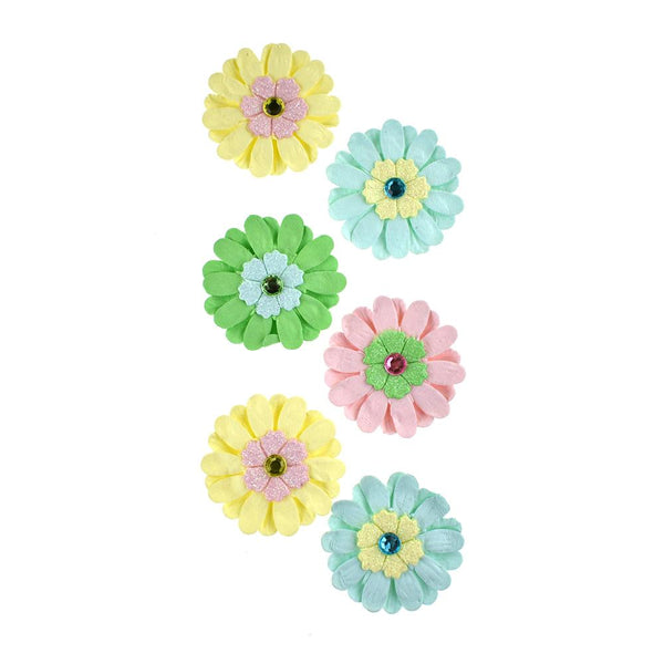 Adhesive Paper Craft Glitter Flowers, 1-1/2-Inch, 6-Piece, Luau