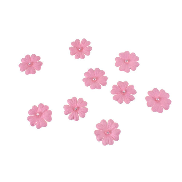 Handmade Paper Floral Embellishments With Pearls, 1-Inch, 32-Piece, Pink