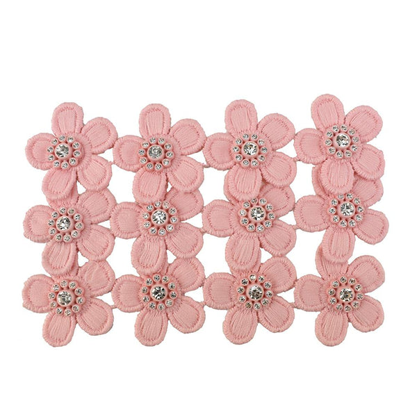 Fabric Flower Patch With Rhinestones, 1-1/2-Inch, 12-Count, Light Pink