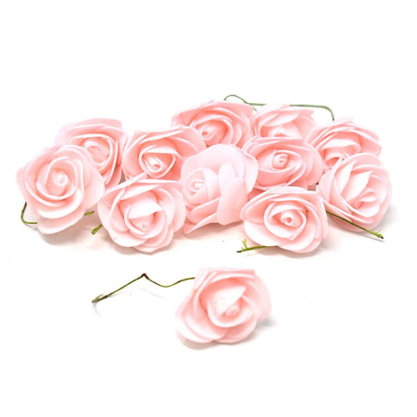 Foam Rose Flower with Wired Stem, Light Pink, 1-1/2-Inch, 12-Count