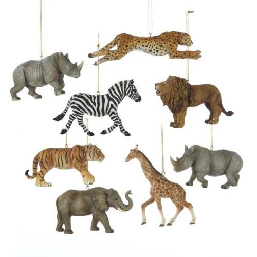 Safari Animal Resin Ornaments, 5-Inch, 8-Piece