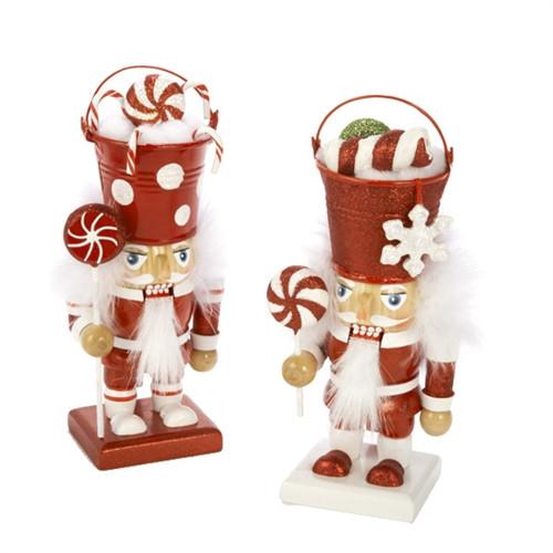 Wooden Nutcracker Candy Bucket Head Ornaments, 7-1/2-Inch, 2-Piece