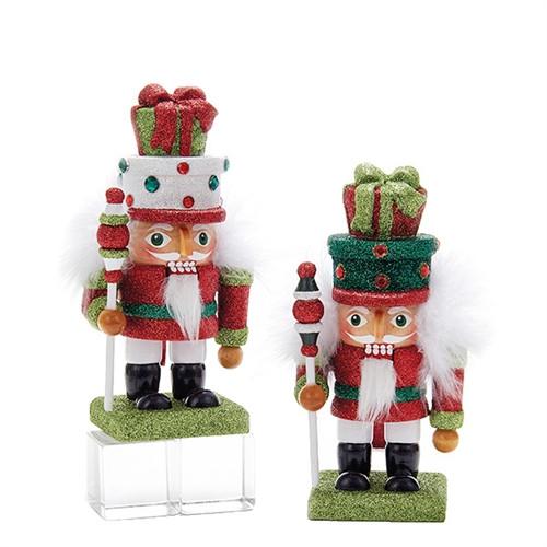 Gittered Nutcracker Gifts Head Ornaments, 6-3/4-Inch, 2-Piece