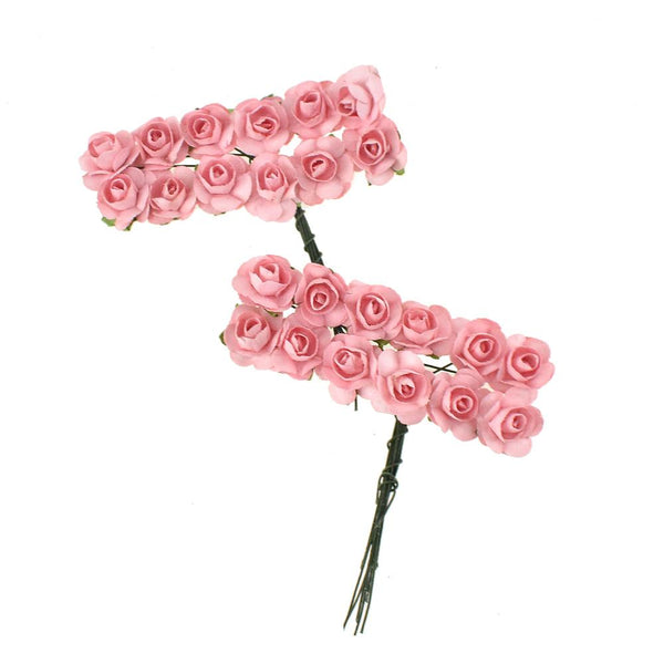 Mini Paper Craft Rose Branch, 3-Inch, 12-Count, Pink