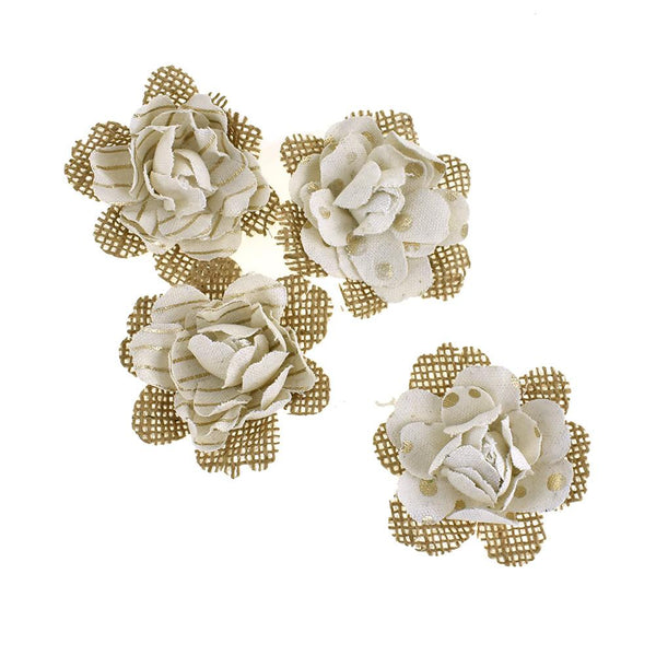 Mini Burlap Adhesive Flower Embellishment, 2-1/2-Inch, 4-Count