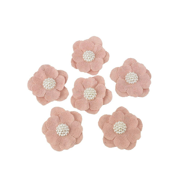 Self-Adhesive Canvas Flower With White Pearls, 1-1/2-Inch, 9-Count, Pink