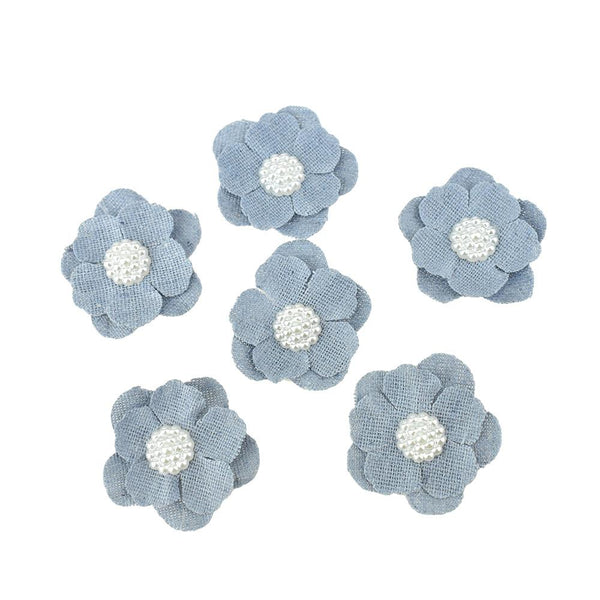 Self-Adhesive Canvas Flower With White Pearls, 1-1/2-Inch, 9-Count, Blue