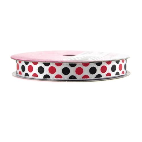 Echo Dots White Satin Ribbon, 3/8-inch, 4-yard