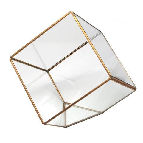 Black Geometric Glass Terrarium Display Box, Tilted Cube, 6-Inch