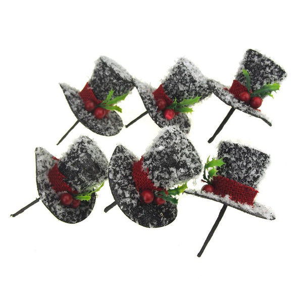 Foam Mistletoe Top Hat with Glitter and Snow, Black, 2-Inch, 6-Piece