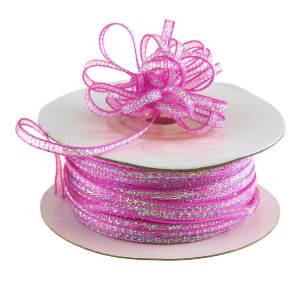 Iridescent Pull Bow Christmas Ribbon, 1/8-Inch, 50 Yards, Fuchsia