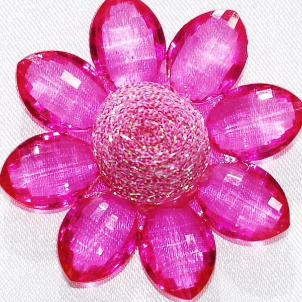 Sunflower Acrylic Crystal Flower, 1-3/4-inch, 6-Piece, Fuchsia