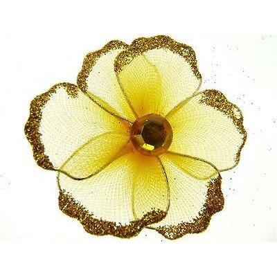 Organza Glitter Nylon, Mini Flower, 2-inch, 12-Piece, Gold