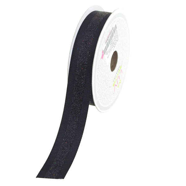 Glitter Center Grosgrain Ribbon, 7/8-Inch, 10 Yards, Black