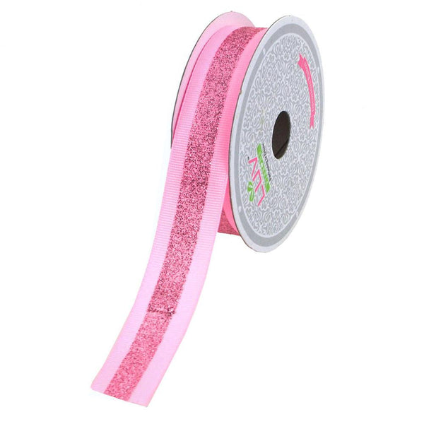 Glitter Center Grosgrain Ribbon, 7/8-Inch, 10 Yards, Pink