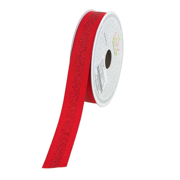 Glitter Center Grosgrain Ribbon, 7/8-Inch, 10 Yards, Red