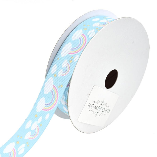 Rainbow Fluffy Cloud Grosgrain Ribbon, 7/8-Inch, 10-Yard, Blue