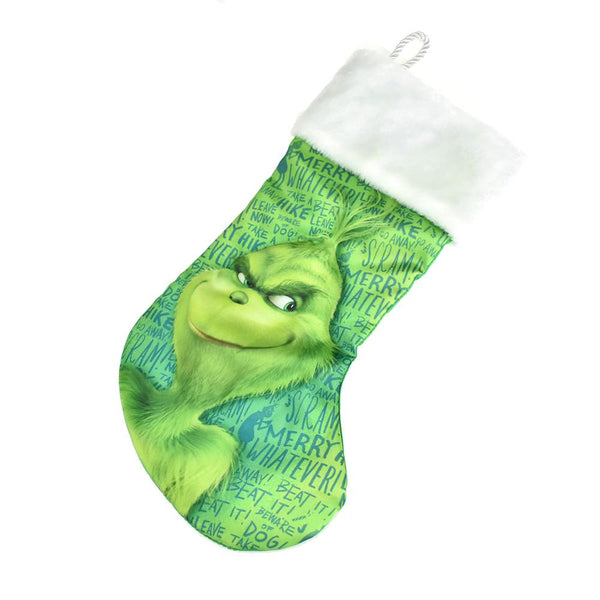 Grinch White Cuffed Printed Stocking, Green, 18-Inch