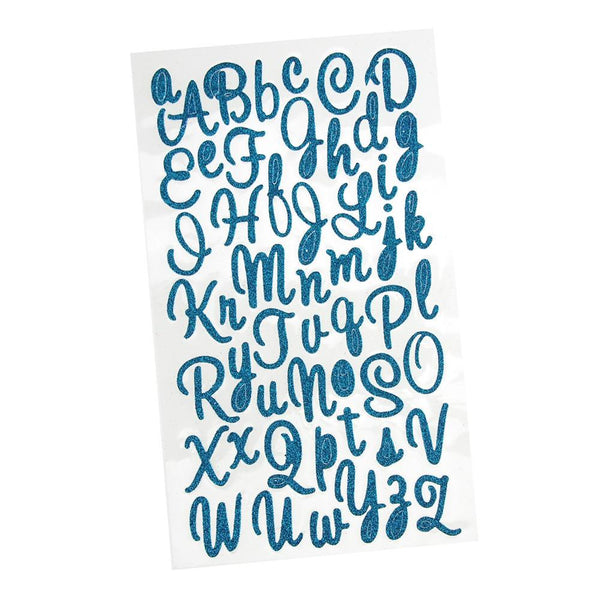 Glitter Cursive Alphabet Letter Stickers, 1-Inch, 50-count, Aqua