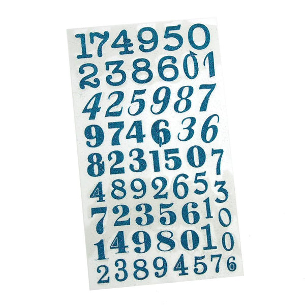 Glitter Number Stickers Three Styles, 3/4-Inch, 60-count, Aqua