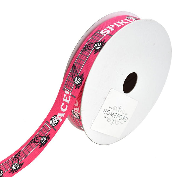 Volleyball Sport Fields Grosgrain Ribbon, Hot Pink, 5/8-Inch, 10-Yard