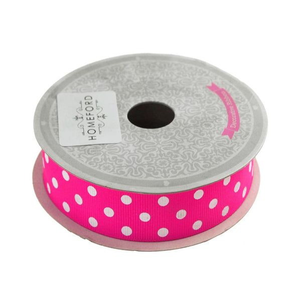 Polka Dot Grosgrain Ribbon, 7/8-Inch, 10 Yards, Hot Pink