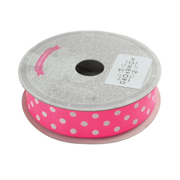 Polka Dot Grosgrain Ribbon, 7/8-Inch, 10 Yards, Neon Pink