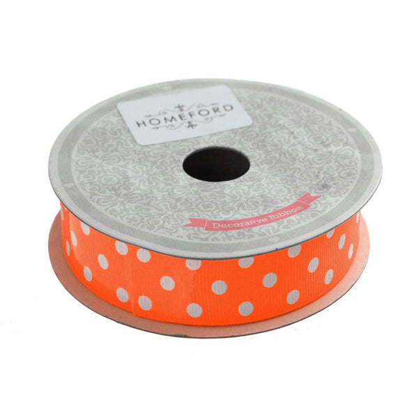 Polka Dot Grosgrain Ribbon, 7/8-Inch, 10 Yards, Neon Orange