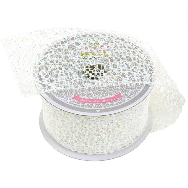 Glitter Web Mesh Ribbon, 2-Inch, 10 Yards, White