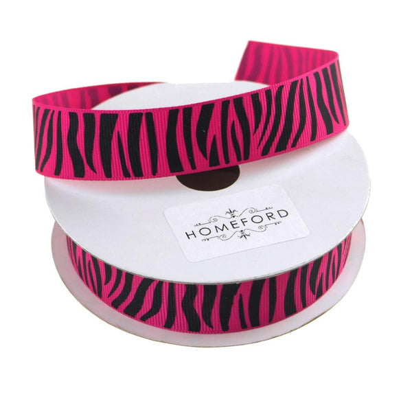 Zebra Print Grosgrain Ribbon, 7/8-Inch, 10 Yards, Fuchsia