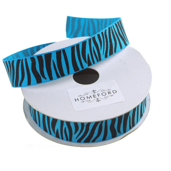 Zebra Print Grosgrain Ribbon, 7/8-Inch, 10 Yards, Turquoise