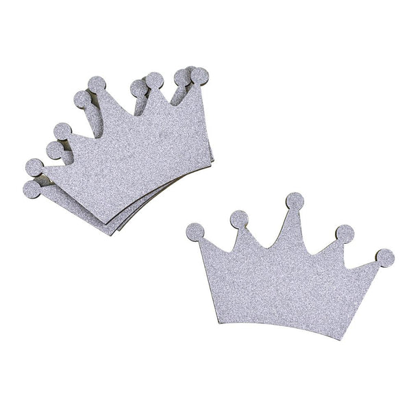 Glitter Wooden Crown Cut-Outs, 3-Inch, 4-Piece, Silver