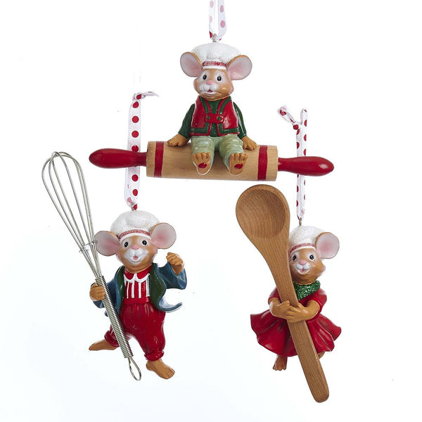 Christmas Mice with Cooking Utensil Ornaments, 3-Piece