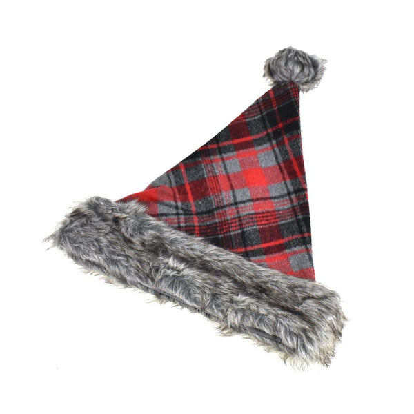 Plush Cuffed Mountain Cabin Plaid Santa Hat, 14.5-Inch