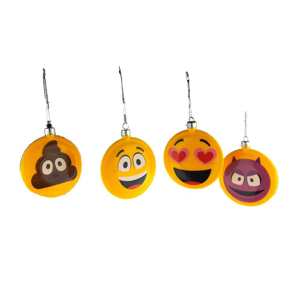 Emoticon Double-Sided Disc Christmas Ornaments, 3-1/2-Inch, 4-Piece