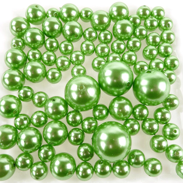 Assorted Plastic Pearl Beads, 14mm, 20mm, 30mm, 84-Piece, Apple Green