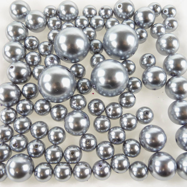 Assorted Plastic Pearl Beads, 14mm, 20mm, 30mm, 84-Piece, Silver