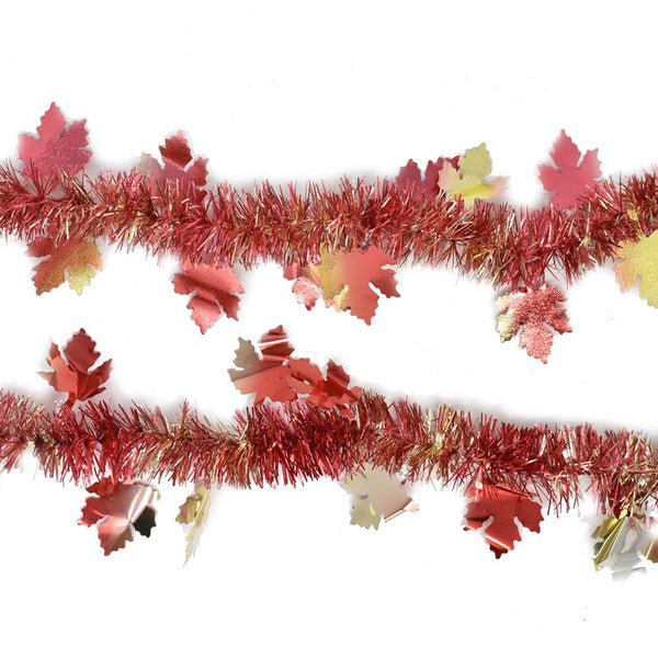 Fall Tinsel Garland With Maple Leaves, 9-Feet, 2-Piece