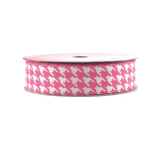 Hounds Tooth Glitter Grosgrain Ribbon, 7/8-inch, 4-yard, Hot Pink