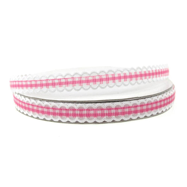 Gingham Picot-edge Polyester Ribbon, 3/8-inch, 25-yard, Hot Pink