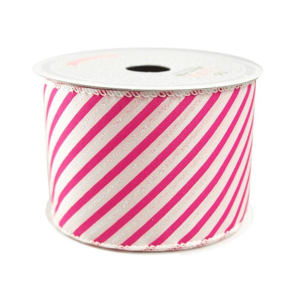 Iridescent Candy Striped Ribbon, 2 1/2-Inch, 10 Yards, Hot Pink