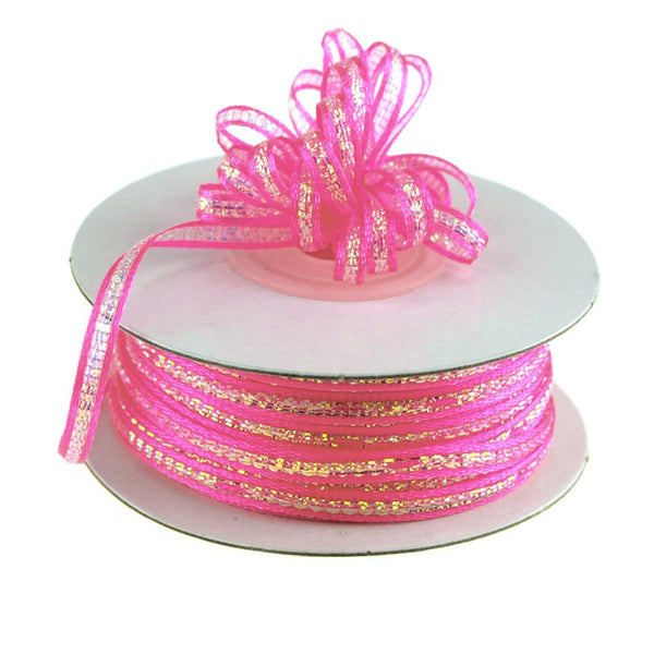 Iridescent Pull Bow Christmas Ribbon, 1/8-Inch, 50 Yards, Hot Pink