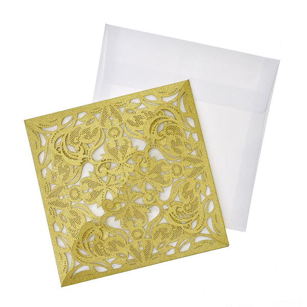 Blank Invitations Laser Cut Folding Design, 6-3/8-Inch, 8-Count, Gold