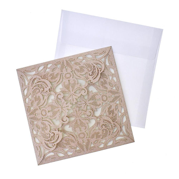 Blank Invitations Laser Cut Folding Design, 6-3/8-Inch, 8-Count, Rose Gold