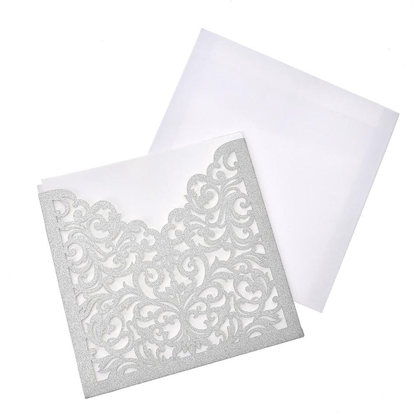 Blank Invitations Laser Cut Design, 5-7/8-Inch, 8-Count, Silver