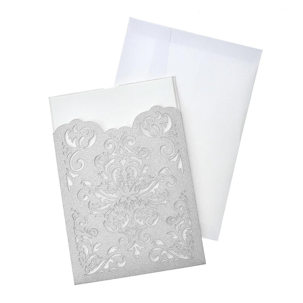 Blank Invitations Rectangle Laser Cut Design, 7-1/4-Inch, 8-Count, Silver