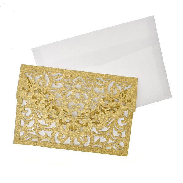 Baroque Glitter Laser Cut Invitations, 7-1/4-Inch, 8-Count, Champagne