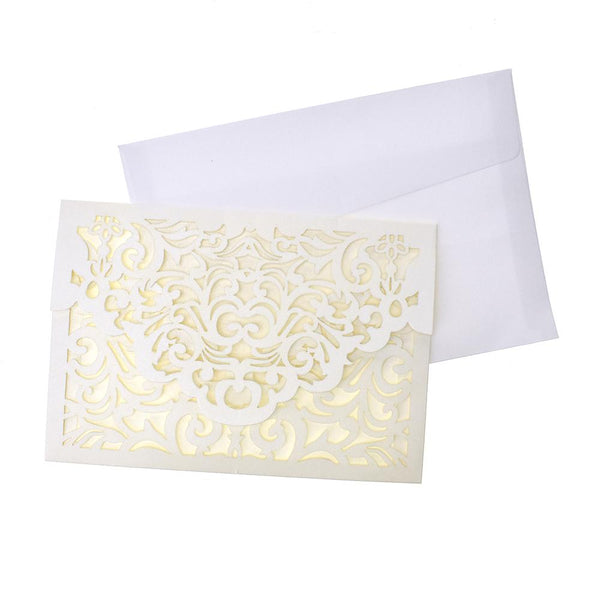 Baroque Glitter Laser Cut Invitations, 7-1/4-Inch, 8-Count, Ivory